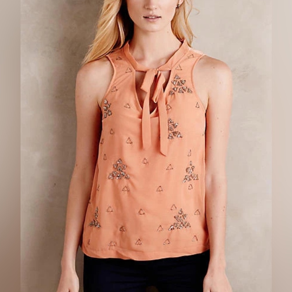 Anthropologie Embellished Peach Sleeveless Top